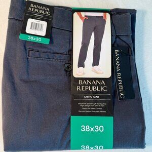 Banana Republic Men's Chino Pant Size 38X30 Blueish Gray Strait Fit Stretch NEW